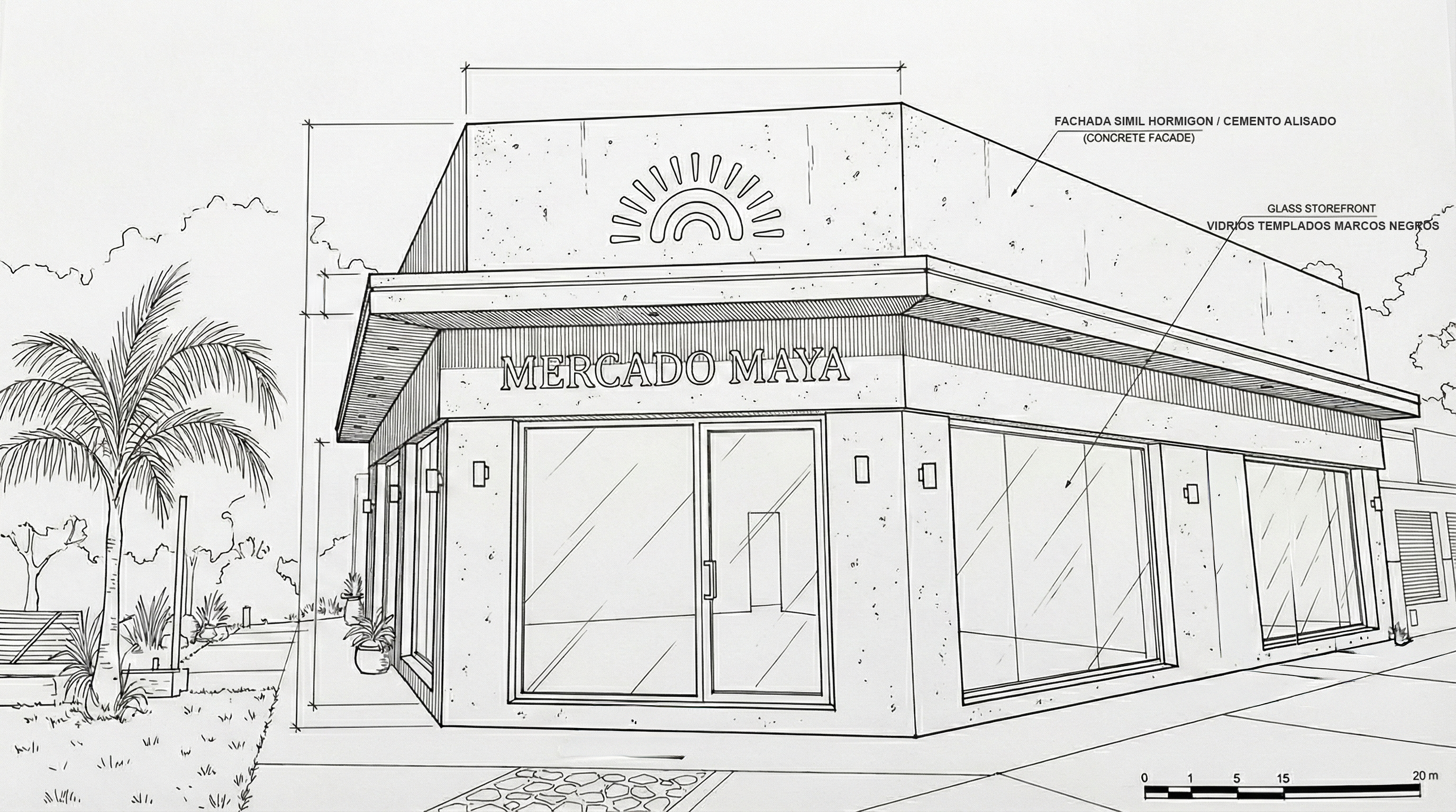 Dibujo técnico de fachada con medidas